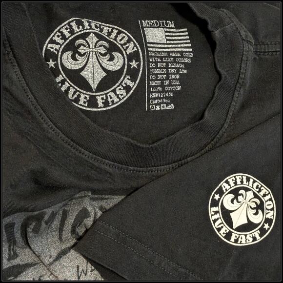 Black AFFLICTION Creed Smashing Guitar & Lyrics Short Sleeve T-Shirt Men's M - Picture 5 of 5